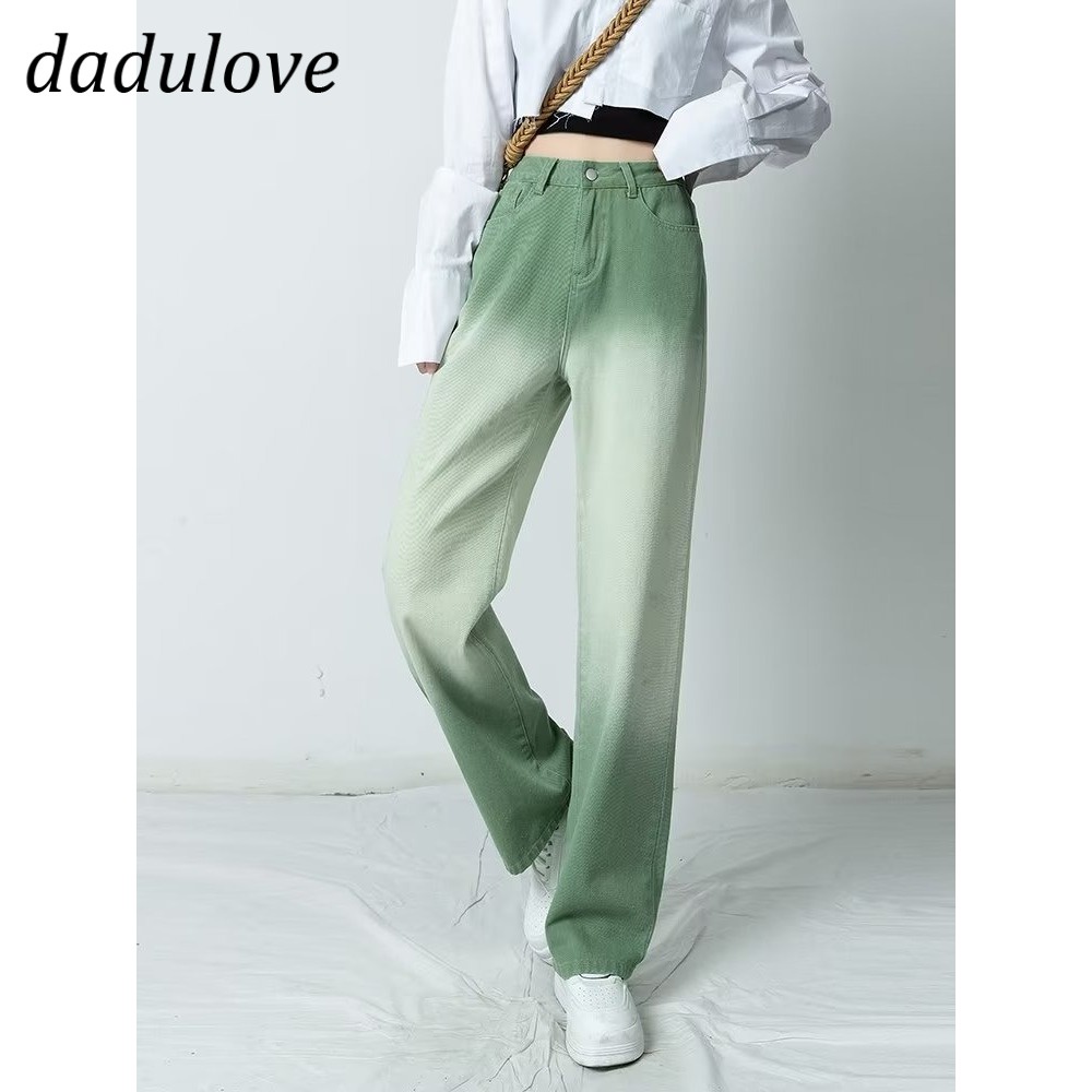 dadulove-new-korean-version-ins-green-gradient-jeans-niche-high-waist-loose-wide-leg-pants-fashion-womens-clothing