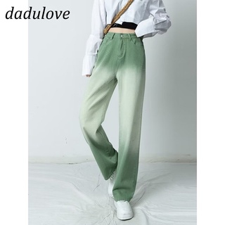 DaDulove💕 New Korean Version Ins Green Gradient Jeans Niche High Waist Loose Wide Leg Pants Fashion Womens Clothing