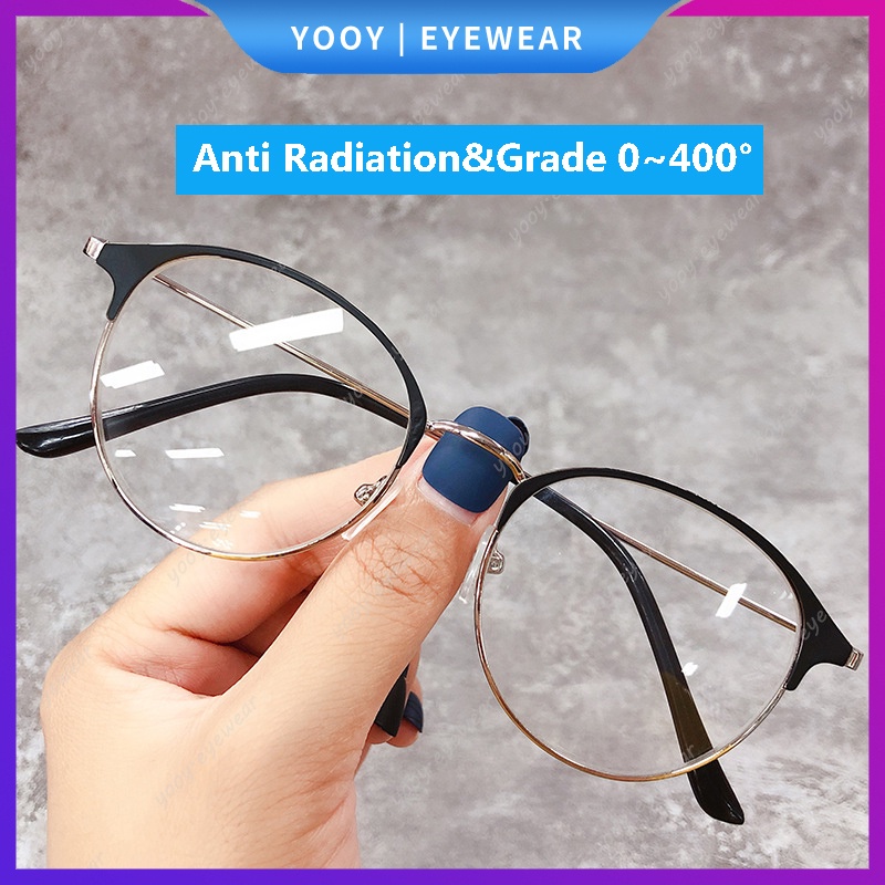 ภาพหน้าปกสินค้าแว่นสายตาสั้นป้องกันรังสี 0~400 เลนส์กลมสําหรับผู้ชายและผู้หญิง