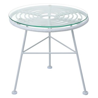 โต๊ะ เก้าอี้ โต๊ะสนามหวายเทียม SPRING สีขาว เฟอร์นิเจอร์นอกบ้าน สวน อุปกรณ์ตกแต่ง RATTAN ROUND TABLE SPRING WHITE