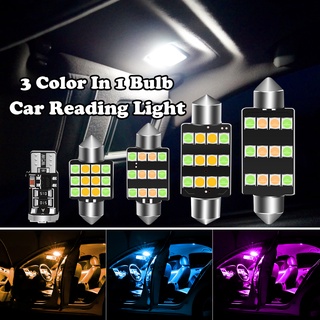 ชุดโคมไฟ LED T10 3 สี และหลอดไฟอ่านหนังสือ 31 36 39 41 มม. C5W W5W สําหรับติดภายในรถยนต์