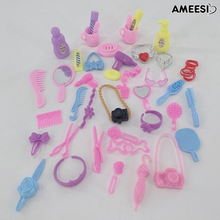 Ameesi ชุดเครื่องแป้งพลาสติก เสมือนจริง อุปกรณ์เสริม สําหรับตุ๊กตาเด็กผู้หญิง 55 ชิ้น ต่อชุด