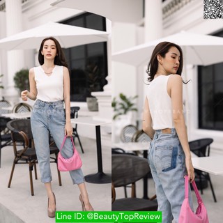 VSH0119-0-White เสื้อแขนกุด ผ้าริบ เนื้อผ้ายืด