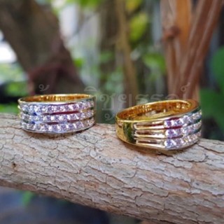 สินค้า แหวนเพชรCZ แหวน3แถว งานเกรดพรีเมียมหุ้มทองคำแท้ งานสวย เหมือนจริง