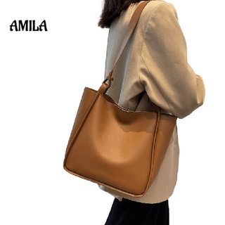 AMILA กระเป๋าสะพายไหล่สตรีกระเป๋าสะพายข้างสไตล์ย้อนยุคแฟชั่นเกาหลีสไตล์ตะวันตก