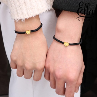 Ellastore123 สร้อยข้อมือเชือกถัก รูปหัวใจ ตัวอักษร 26 ตัว ยืดหยุ่น ปรับได้ เข้ากับทุกการแต่งกาย สําหรับคู่รัก