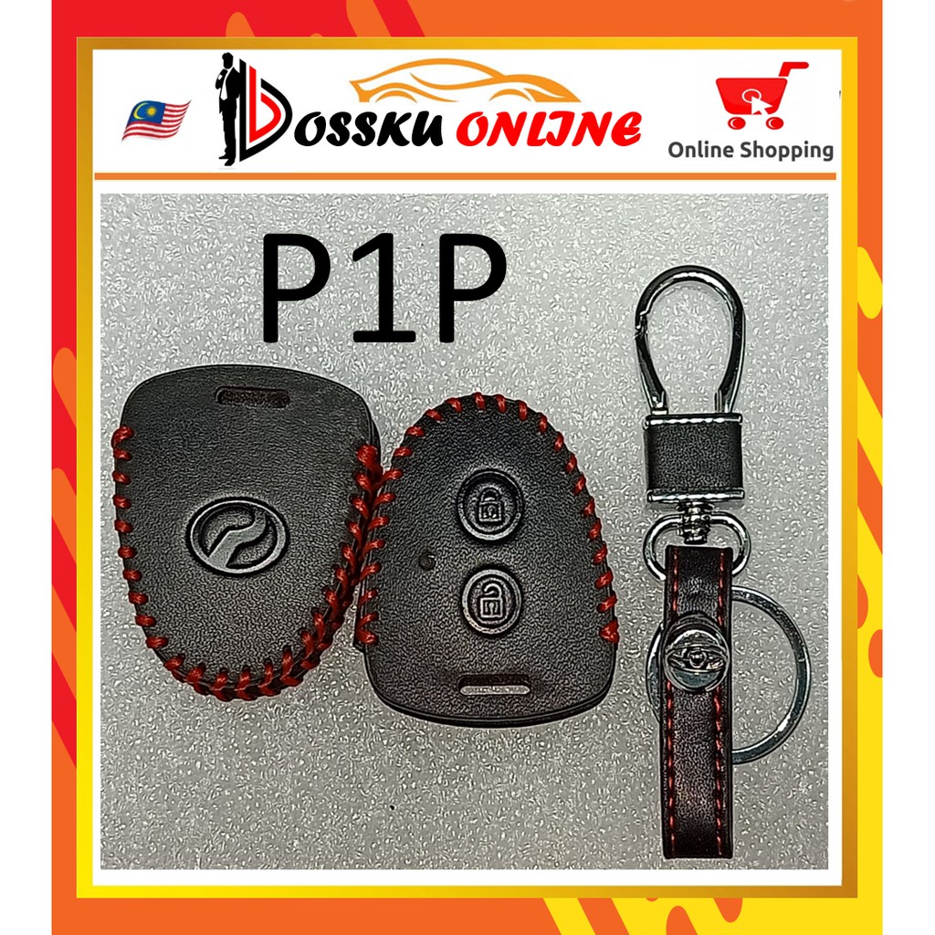 PERODUA AXIA Key Start Remote Leather Car Key Cover Case (สีดํา-แดง ...