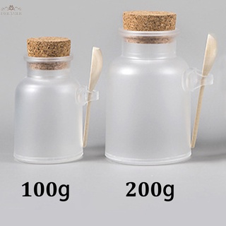 【DREAMER】1 Pcs 100/200g Empty Bath Salt Bottle Plastic Matte Cork Jar Women Bottles Container Refillable Bottle With Wood Spoon