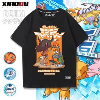 【🔥🔥】Digimon เสื้อยืด Yagumon ร่วมแขนสั้น Digimon ครบรอบ 20 ปี Gabumon Tyrannosaurus เสื้อผ้ารอบ