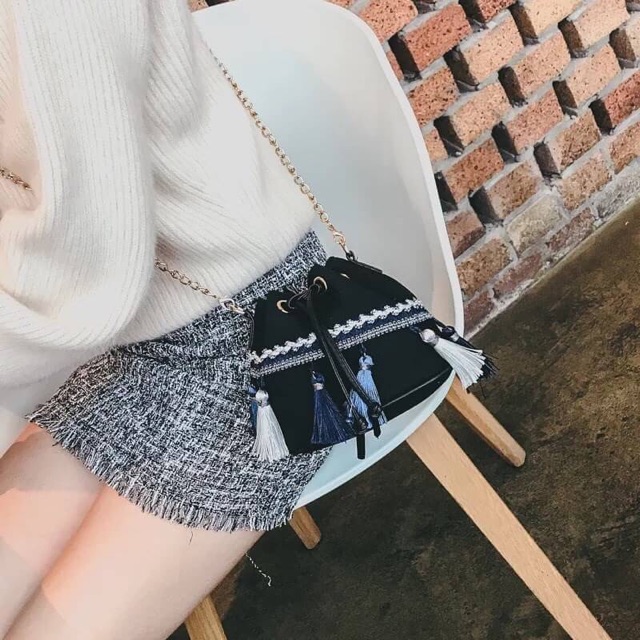 กระเป๋าจีบเชือก-ผ้าแคนวาส-พร้อมส่ง
