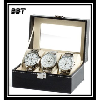 BBT กล่องนาฬิกา กล่องเก็บนาฬิกาข้อมือ กล่องใส่นาฬิกา 3 เรือน ฝากระจก Leather Watch Box (BOX3)