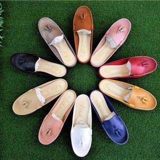 ภาพขนาดย่อของภาพหน้าปกสินค้าSize 41-45 รองเท้าหนังนิ่ม แบบพันพู่ เปิดส้น Lily Shoes จากร้าน seuseu บน Shopee