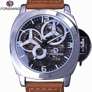 Forsining Windmill Designer Brown Strap Transparent Case Men Watch Top Brand Luxury Automatic Skeleton Men Sport Militar