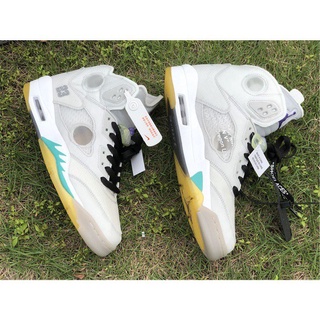 พร้อมส่ง️OFF-WHITE x Air Jordan 5 White Green Shoes Online CT8480-105 AJ5 รองเท้าบาสเก็ตบอล