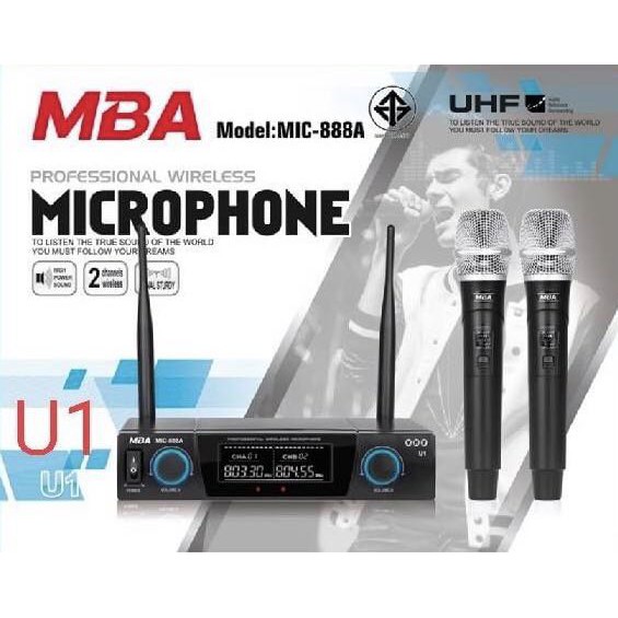 ไมค์โครโฟน-ไมโครโฟนไร้สาย-ไมค์ลอยคู่-uhf-แท้-100-ยี่ห้อ-mba-รุ่น-mic-888a-u1