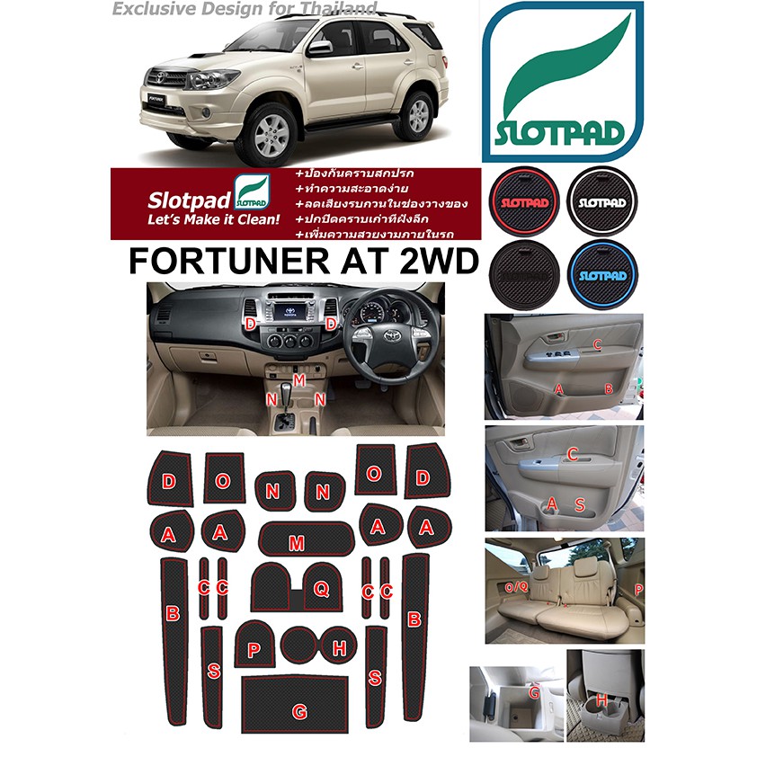 slotpad-แผ่นรองหลุม-toyota-fortuner-เกียร์ออโต้-at-ขับ2-ปี2011-2014-ออกแบบจากรถเมืองไทย-ยางรองแก้ว-ยางรองหลุม-ที่รองแก้ว