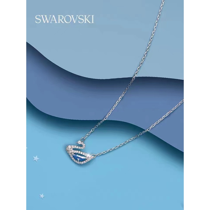 จัดส่งด่วนทั่วไทย-swarovski-สร้อยคอผู้หญิง-บลูไดมอนด์-หงส์-เครื่องประดับ-ชุบทอง-แท้100-ของขวัญแฟชั่นคริสตัล