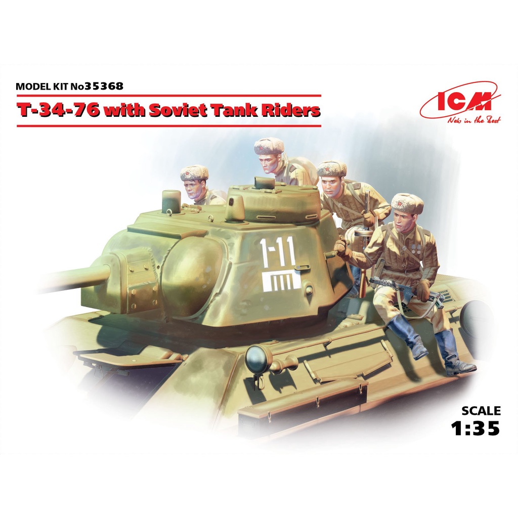 โมเดลประกอบ-icm-model-1-35-icm35368-t-34-76-with-soviet-tank-riders
