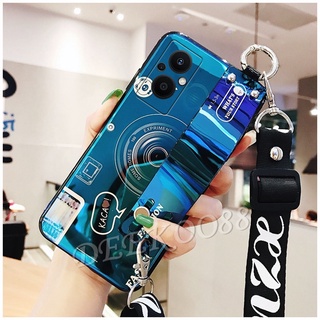 เคสโทรศัพท์ OPPO Reno 7 Z A76 A55 A95 A16K A16 4G 5G Handphone Casing Blu-ray Camera Cute Phone Cell Case With Wristband + Strap Rope Back Cover เคส Reno7 Z 7Z OPPOA76