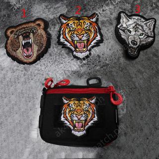 Tiger Bear Wolf Head Animal Embroidery Iron On Patches  Tactical Patch DIY For Clothes Hat Coat Sticker Dress Accessories