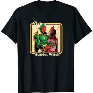 เสื้อยืด พิมพ์ลายการ์ตูน Marvel The Vision and The Scarlet Witch สไตล์เรโทรdh9