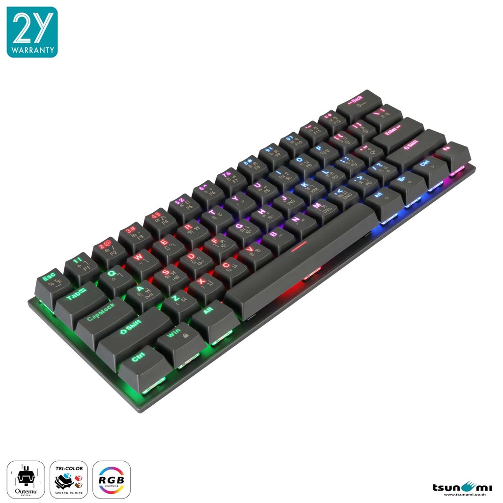 ภาพสินค้าคีย์บอร์ดเกมมิ่ง Tsunami Outemu MK-61 61Keys 60% Compact Mechanical Keyboard (รับประกันสินค้า 2 ปี) จากร้าน tsunami_thailand บน Shopee ภาพที่ 3