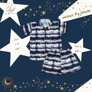 21August.Baby Shooting Mama pyjamas ชุดนอนผู้ใหญ่ลายดวงดาว ผ้าเครปซาติน