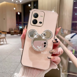 Cute Phone Case VIVO V25 V25e V25 Pro 5G Y35 2022 เคส Casing Candy Plating Cartoon Rhinestone Makeup Mirror Phone Bracket Soft Case เคสโทรศัพท์