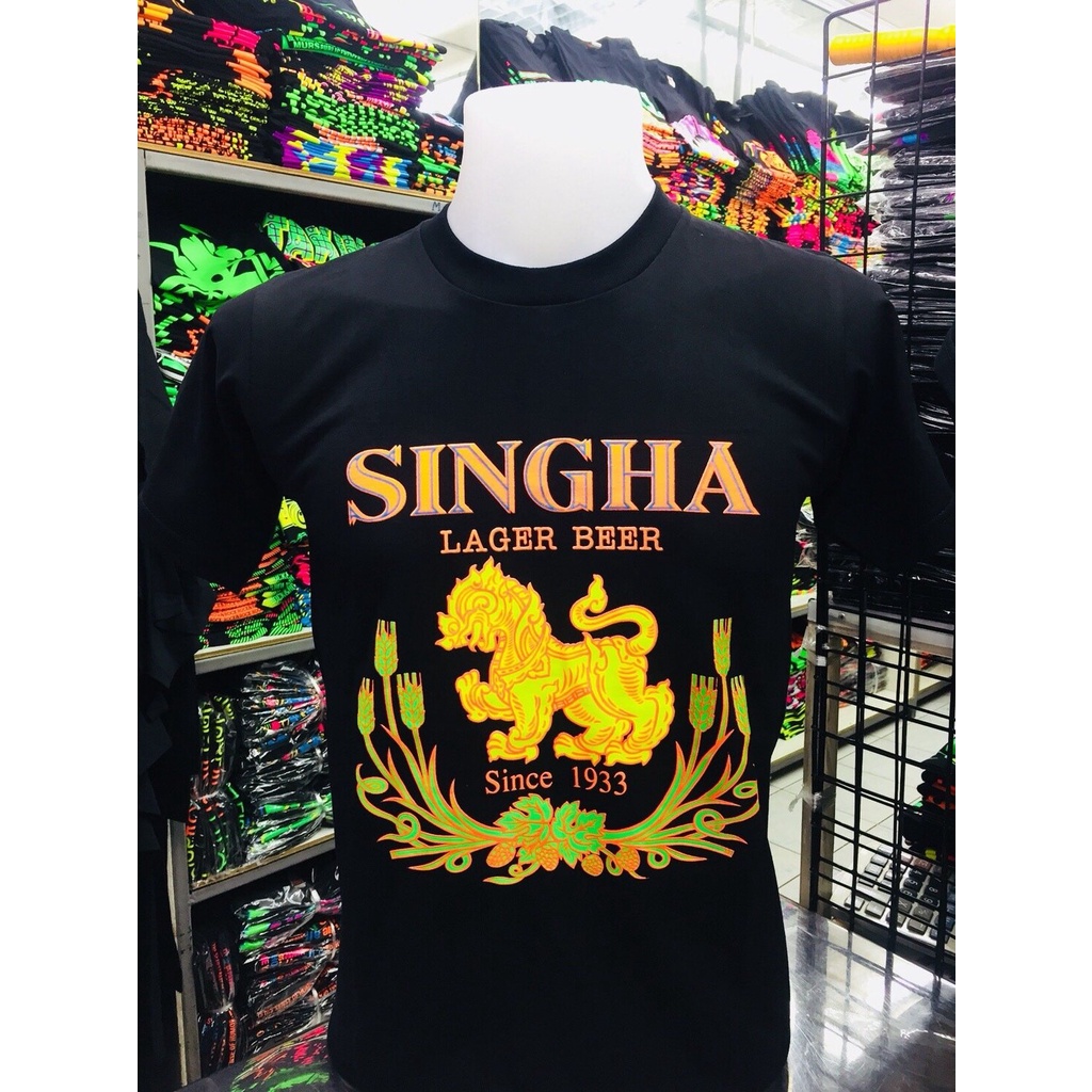 เสื้อยืดผ้าฝ้ายพิมพ์ลายขายดี-สไตล์ใหม่-beer-singha-สีสะท้อนแสง-คอกลม