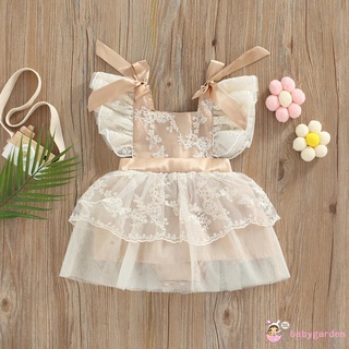 BABYGARDEN-0-24mmonths Baby Girls Summer Romper Dress, Ruffle Sleeve Floral Embroidery Tutu Bodysuit