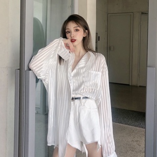 [X &amp; R] เสื้อเชิ้ตแขนยาว ผ้าเรยอน แบบบาง ทรงหลวม เข้ากับทุกการแต่งกาย แฟชั่นฤดูร้อน สําหรับผู้หญิง