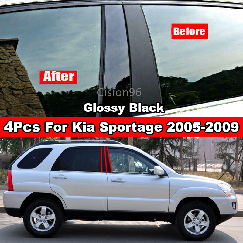 สติกเกอร์ติดเสากระจกรถยนต์-สีดํามันวาว-สําหรับ-kia-sportage-2005-2009-4-ชิ้น