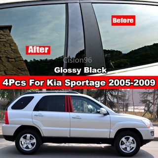 สติกเกอร์ติดเสากระจกรถยนต์ สีดํามันวาว สําหรับ Kia Sportage 2005-2009 4 ชิ้น