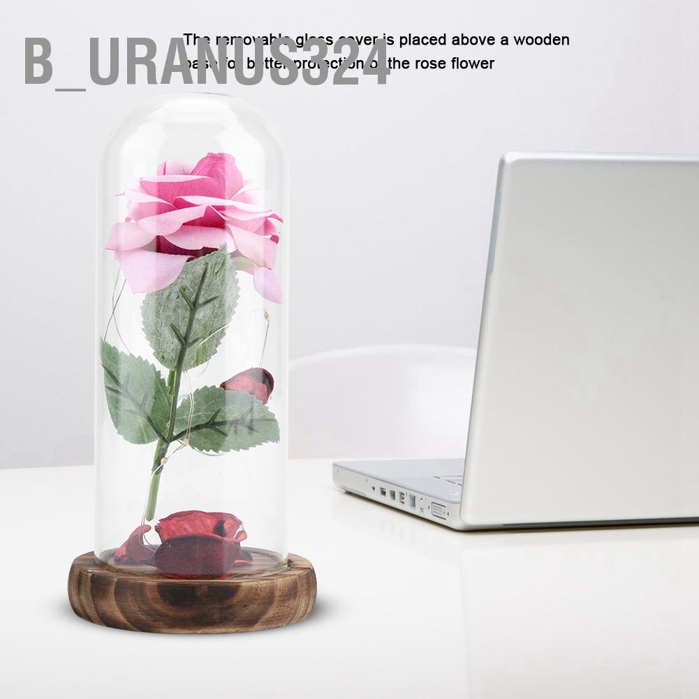 b-uranus324-ไฟ-led-รูปดอกกุหลาบ-พร้อมฝาครอบแก้ว-และฐานไม้-ของขวัญวันวาเลนไทน์-สําหรับงานแต่งงาน