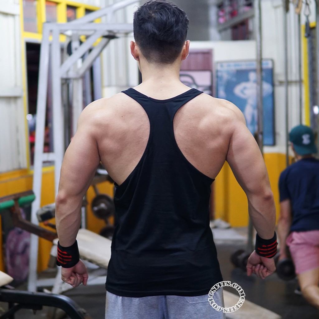 เสื้อกล้ามเล่นเวทฟิตเนสชายmuscledogดำขาว