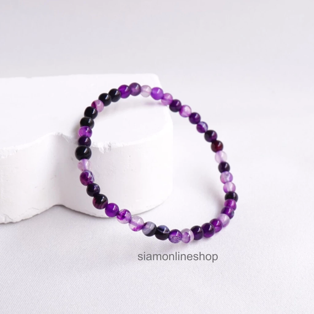 AGATE หินอาเกต โมรา สีม่วง เลือกขนาดเม็ดหินได้ สร้อยข้อมือหินแท้ https://wayoza.com
