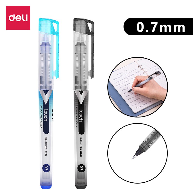 deli-ปากกาเจล-ปากกา-ปากกาโรลเลอร์บอล-1-แท่ง-ขนาดเส้น-0-7mm-หมึกน้ำ-หมึกคุณภาพดี-เขียนลื่น-หมึกเยอะ-สีน้ำเงิน-สีดำ