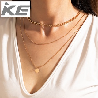 Jewelry Simple Buckle Chain Necklace Disc Pendant Geometric 3 Necklace for girls for women low