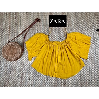 ZARA x Cotton สีเหลืองมัสตาร์ด tag โดนตัด ป้าย s อก 36 ยาว 18
