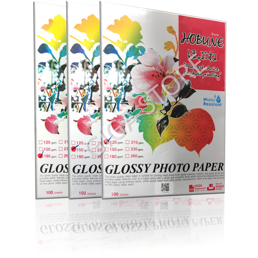 กระดาษโฟโต้เนื้อมันวาว (กันน้ำ) ยี่ห้อ Hobune ขนาด A4 ความหนา 120, 150 และ  180 แกรม 100 แผ่น | Shopee Thailand