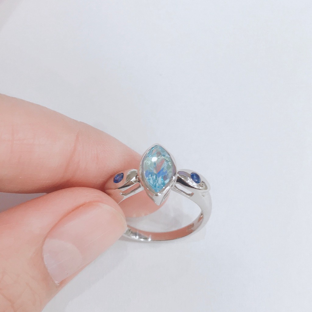 แหวนพลอยโทแพซสีฟ้าอ่อนเงินแท้-925