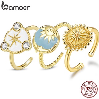 สินค้า Bamoer  Authentic Silver 925 Finger Ring Gold plated Orignal Design Fashion Jewelry With Cubic Zircon For Women & Girls Gifts SCR732