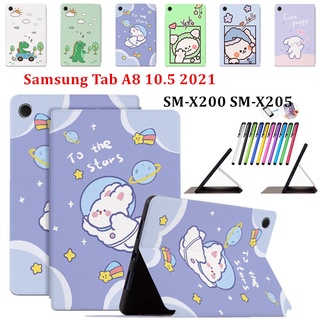 เคสแท็บเล็ต หนัง PU กันกระแทก ลายการ์ตูนน่ารัก พับได้ สําหรับ Samsung Galaxy Tab A8 10.5 2021 SM-X200 SM-X205