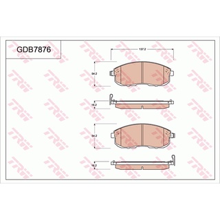 ผ้าดิสเบรคหน้า NISSAN TEANA J32 2008- SYLPHY B17 2012- PULSAR C12 C13 2014- JUKE F15 2013- GDB7876 TRW