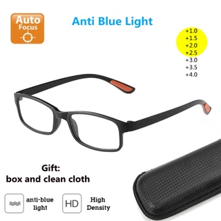 แว่นตาอ่านหนังสืออัตโนมัติ (ป้องกันแสงสีฟ้า) (TR90) โฟกัสอัตโนมัติ สายตายาว + 100- + 400 ฟรีกล่องและผ้าทําความสะอาด