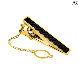 ANGELINO RUFOLO Tie Clip ดีไซน์ Gold Dimension เข็มหนีบเนคไทโรเดียมคุณภาพเยี่ยม สีทอง-สีดำ