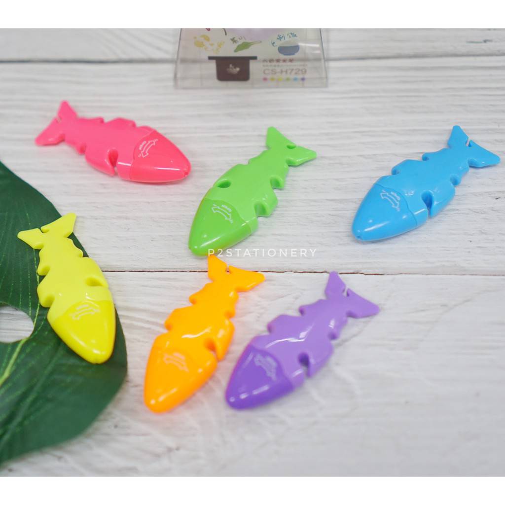ชุด-ปากกา-ไฮไลท์-ปากกาเน้นข้อความ-ปลา-ลายน่ารักๆ-สีสด-เซท-6-สี-1แพ็ค-สินค้าพร้อมส่ง