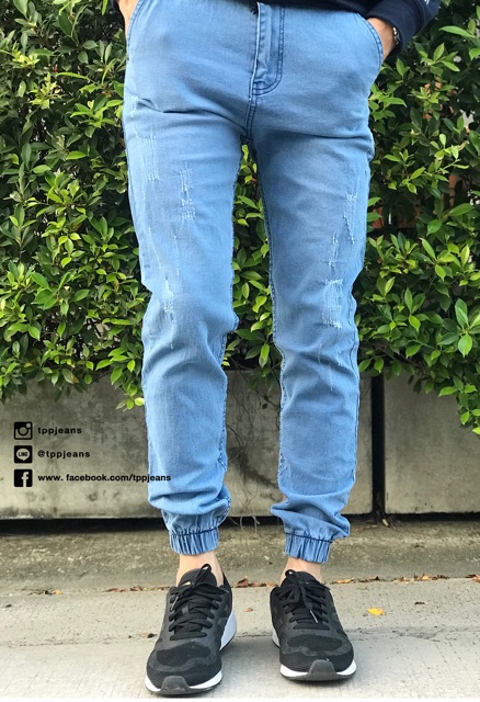 ภาพหน้าปกสินค้า(เอว28-44)JXP Jogger jeans กางเกงขาจั้มชายสีบลูฟอกซีด เอวยาง มีเชือกผ้ายืด Size 28-44 รับชำระปลายทาง จากร้าน tppjeans บน Shopee