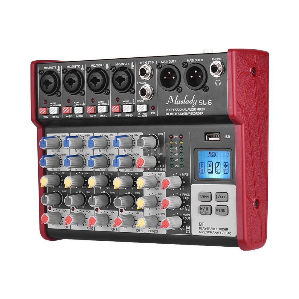 muslady-เครื่องเล่นเพลงแบบพกพา-sl-6-เครื่องมิกซ์เพลง-6-channel-2-band-eq-built-in-48v-phantom-power