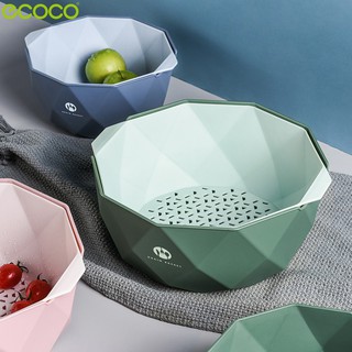 Ecoco กะละมังพลาสติก กะละมังล้างผักผลไม้ มี3สีให้เลือก กะละมัง ตะกร้าล้างผัก 2in 1 มีชั้นระบายน้ำ